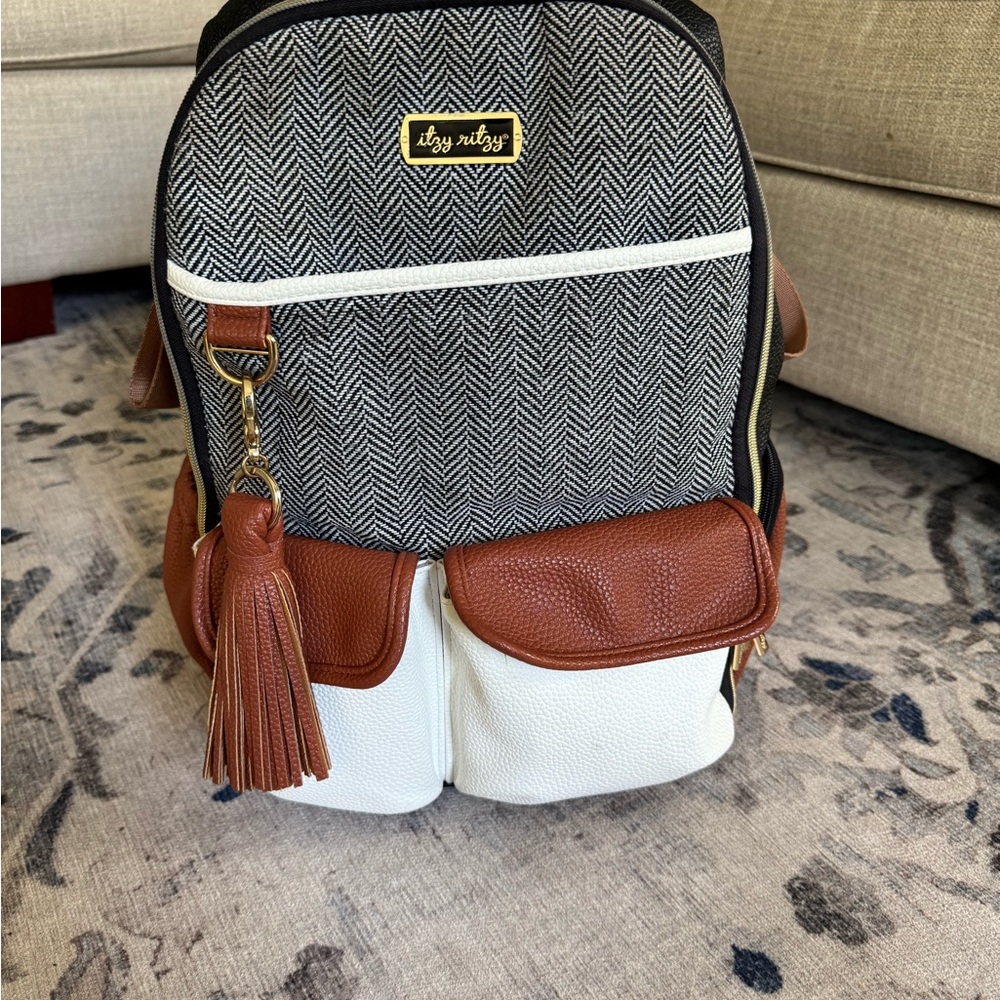 Itzy Ritzy Black and White Herringbone Kids Backpack